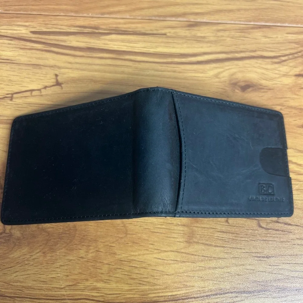 BC Vintage Leather Bifold Wallet Money‎ Clip ID Card Holder Black Men NEW